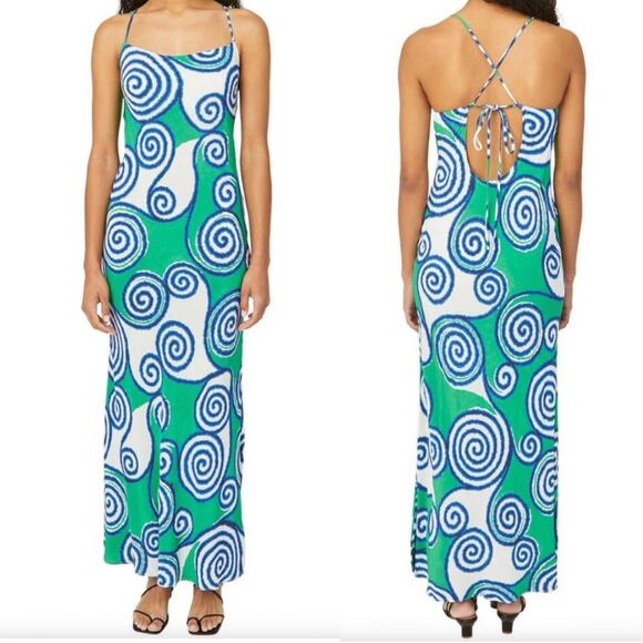 Rhode Jemima Swirl Maxi Slip Dress in Lagoon Green size 8 - Picture 1 of 4